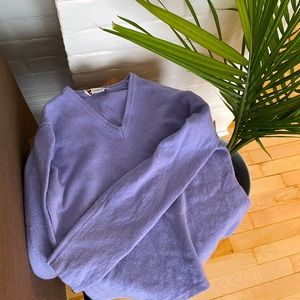 Vintage 90’s Merino Wool Cropped Sweater | Lavender Blue | V-neck Long Sleeve